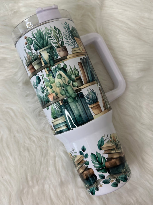 40oz Sublimation Tumbler - Books and Plants