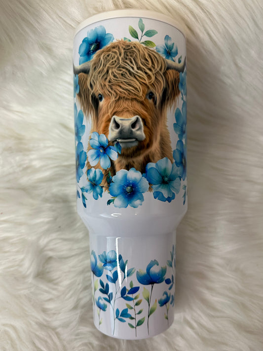 40oz Tumbler - Teal Highland Cow