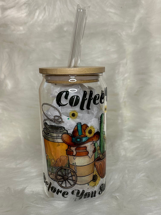 15oz Glass Sublimation Tumbler - Coffee Up