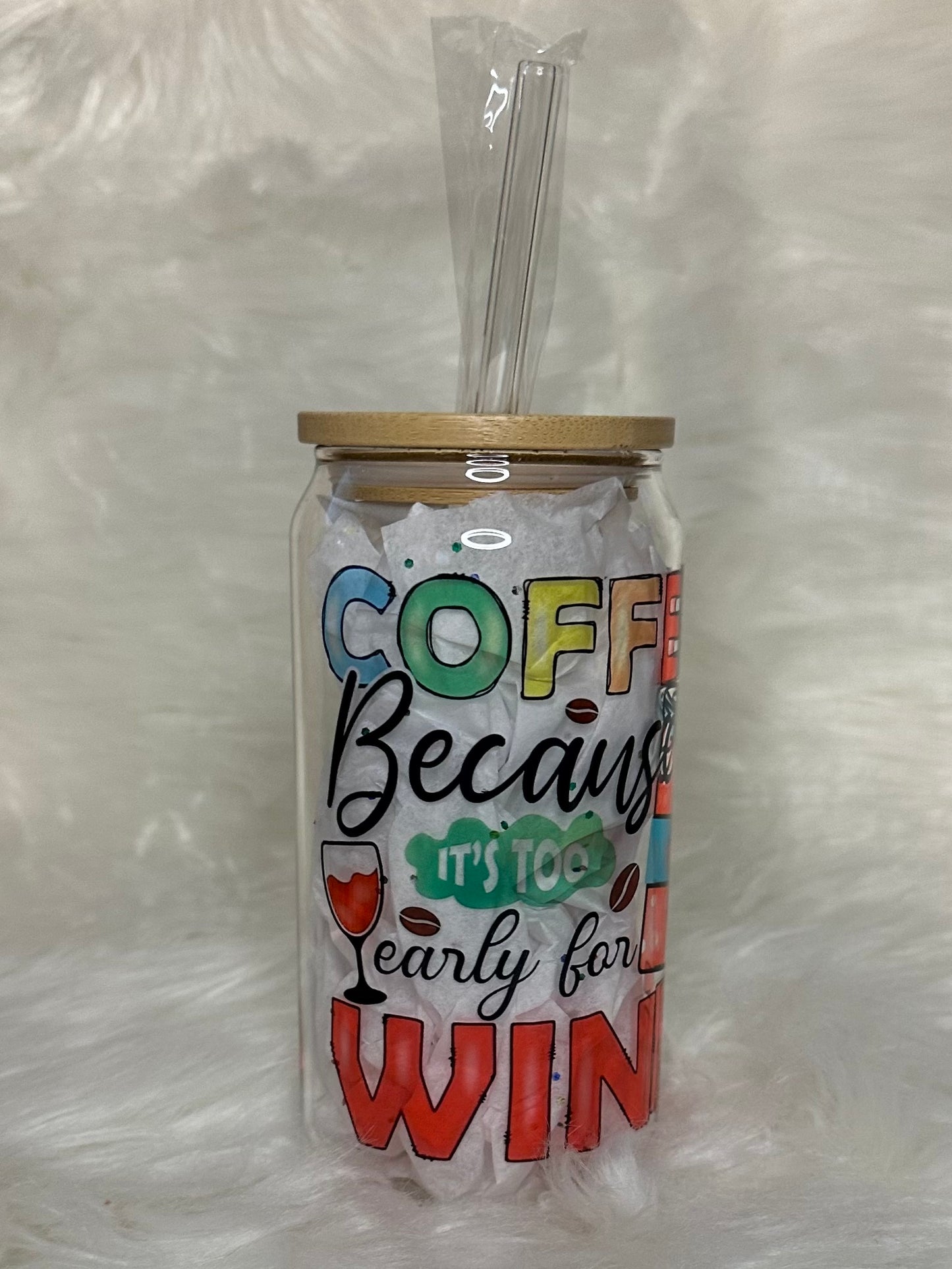 15oz Glass Sublimation Tumbler - Coffee & Wine