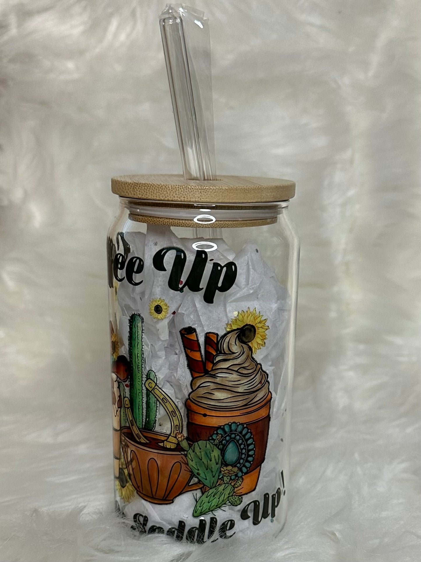 15oz Glass Sublimation Tumbler - Coffee Up