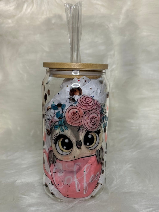 15oz Glass Sublimation Tumbler - Owl