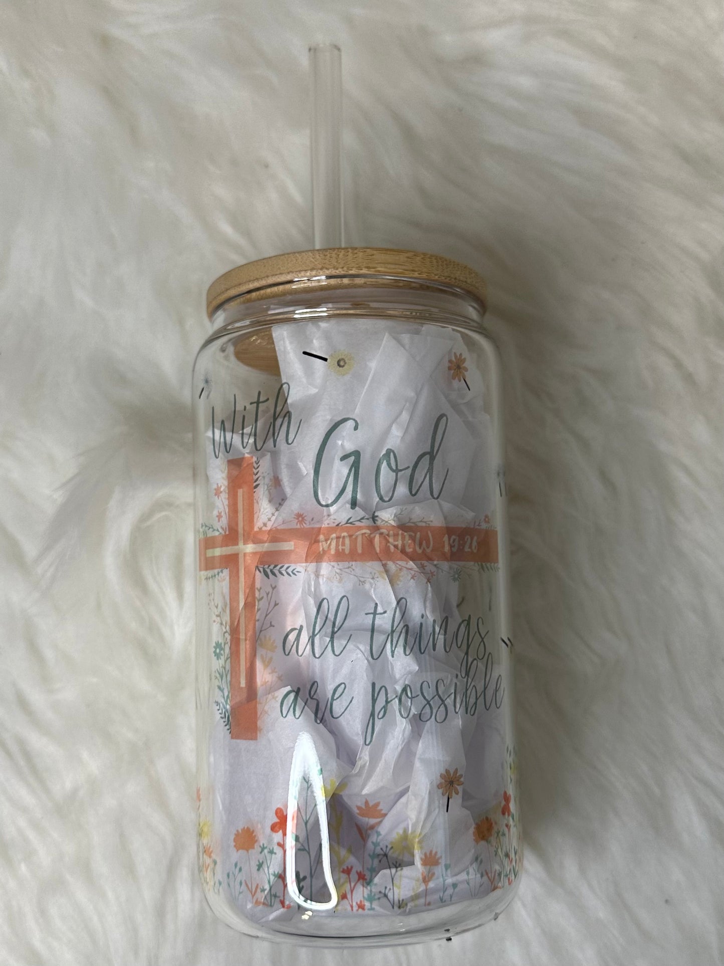 15oz Glass Sublimation Tumbler - Thank God