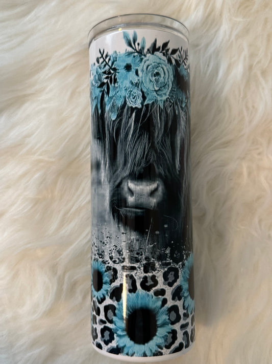 Sublimation Tumbler - Teal Highland Cow